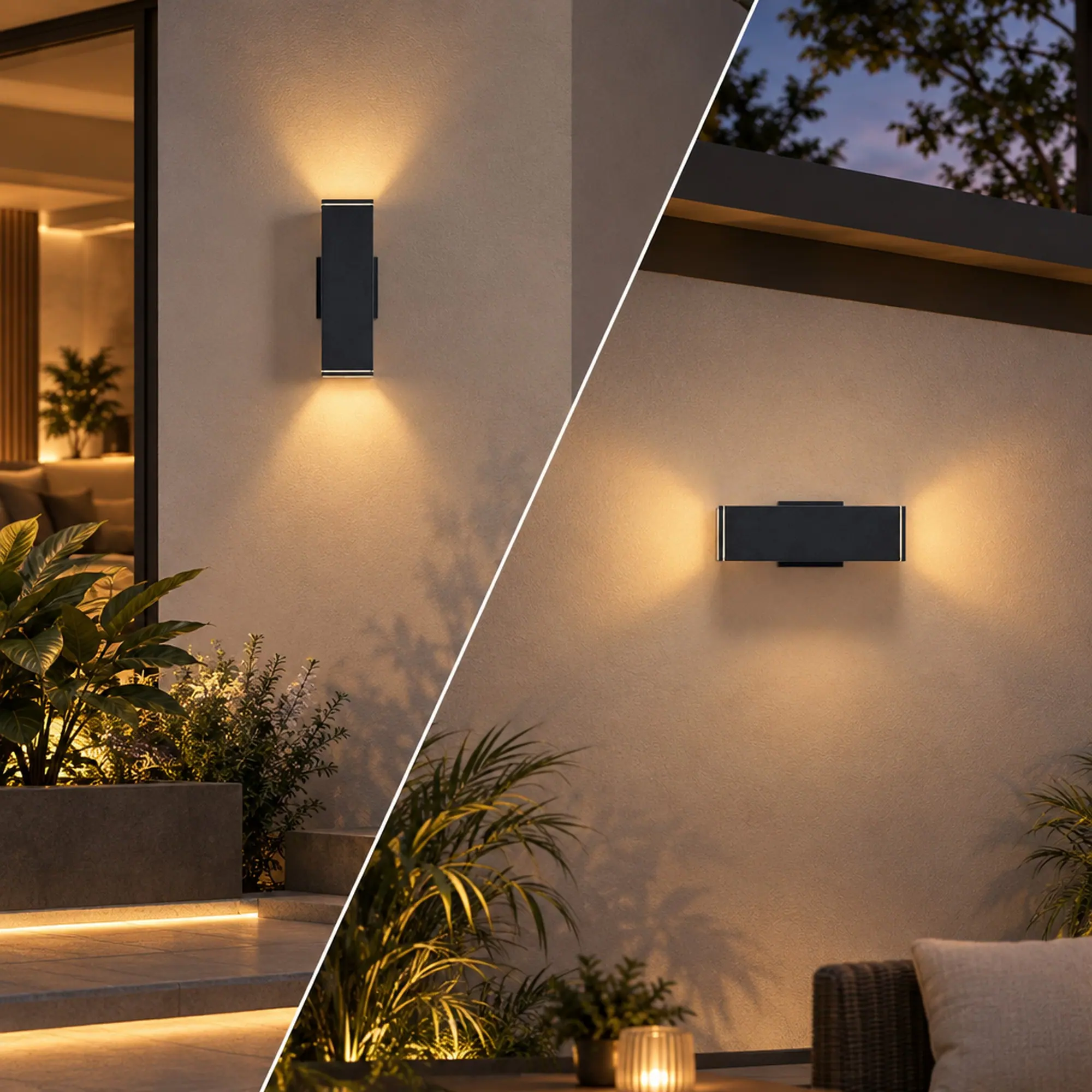 Alt View 3. RYHNUYNE - 12 In Outdoor Wall Lights 2 Pack, Modern Square Up Down Waterproof Aluminum Porch Light Fixture - Black.