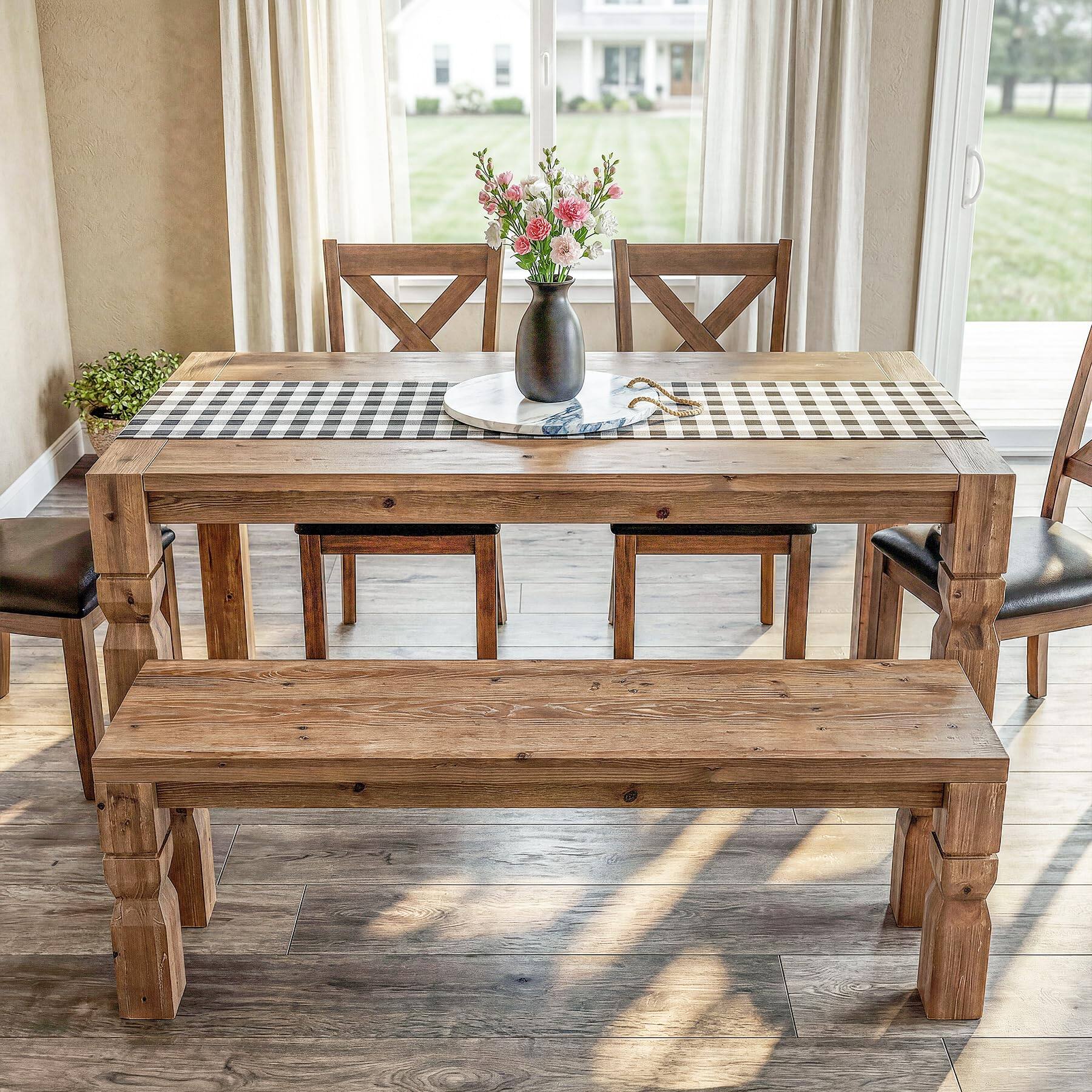Angle. Tribesigns - LITTLE TREE Solid Wood Bench 55-Inch Long Farmhouse Wooden Bench Seat for Entryway, End of Bed, Dining Room, Living Room - Rustic Brown.