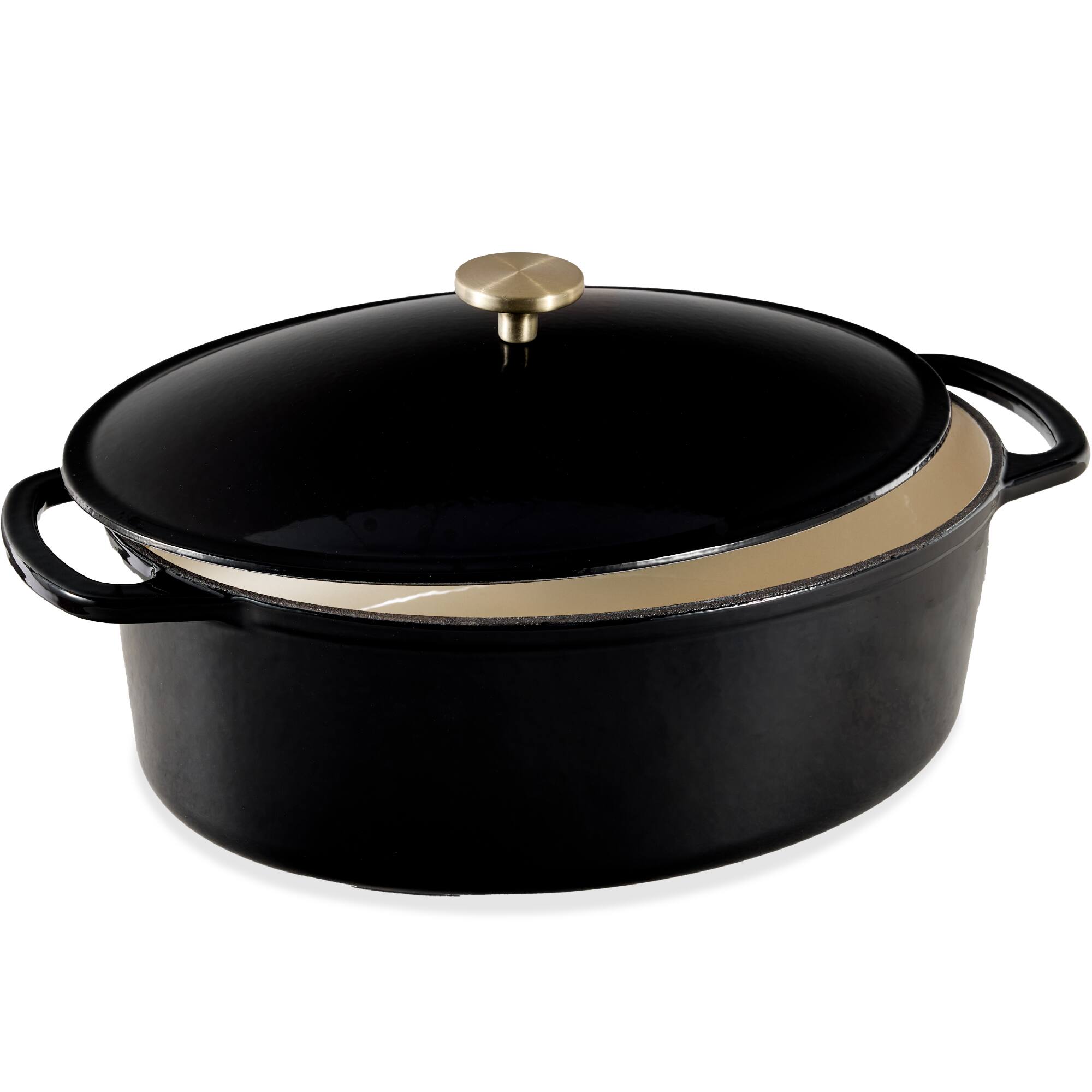 Best Choice Products - Oval 7.5 Quart Cast-Iron Dutch Oven, Heavy-Duty w/ Enamel, Side Handles - Black Licorice
