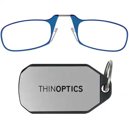 Front. ThinOptics - 1.5 Reading Glasses with Silver KeyChain - Blue.