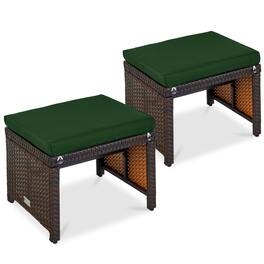 Best Choice Products - Set of 2 Multipurpose Patio Wicker Ottomans w/ Removable Cushions - Midnight Green/Brown