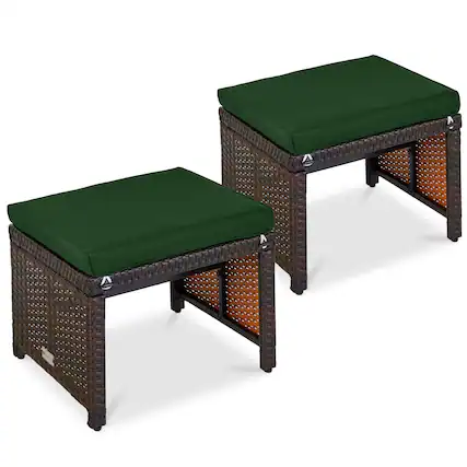 Front. Best Choice Products - Best Choice Products Set of 2 Multipurpose Patio Wicker Ottomans w/ Removable Cushions - Midnight Green/Brown - Midnight Green/Brown.