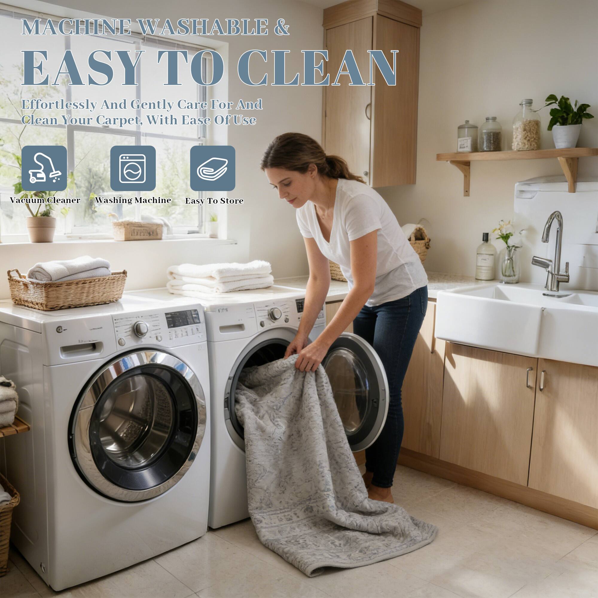MACHINE WASHABLE & EASY TO CLEAN

Effortlessly And Gently Care For And Clean Your Carpet, With Ease Of Use

- Vacuum Cleaner
- Washing Machine
- Easy To Store