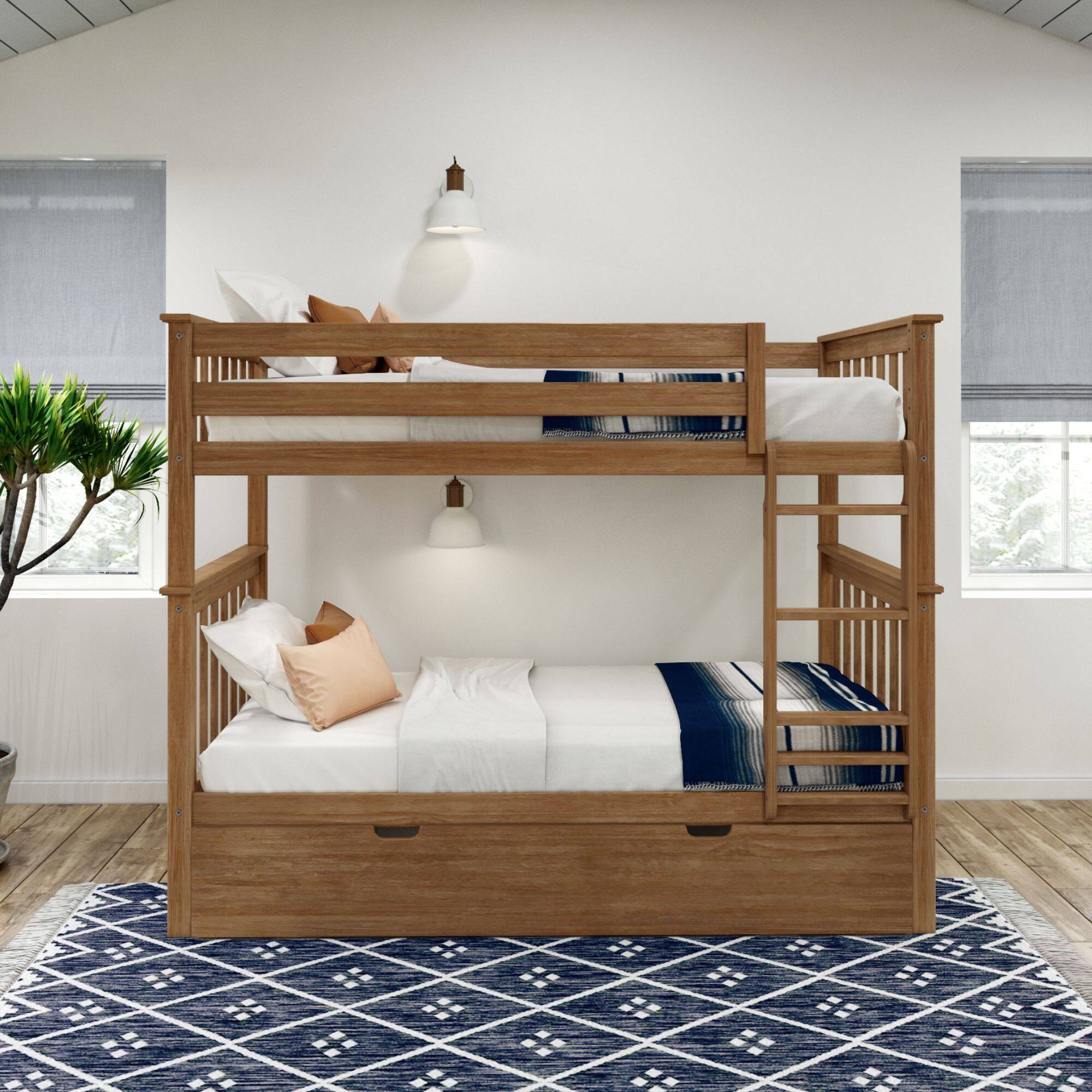 Alt View 1. Plank+Beam - Classic Twin over Twin Bunk Bed Bed with Trundle, Pecan - Pecan.