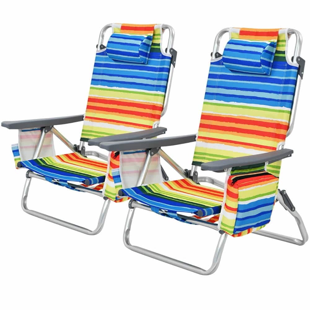 Pefilos - 2-Pack Folding Backpack Beach Chair 5-Position Outdoor Reclining Chairs with Pillow- Folding Beach Chair - Yellow