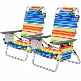 Pefilos - 2-Pack Folding Backpack Beach Chair 5-Position Outdoor Reclining Chairs with Pillow- Folding Beach Chair - Yellow