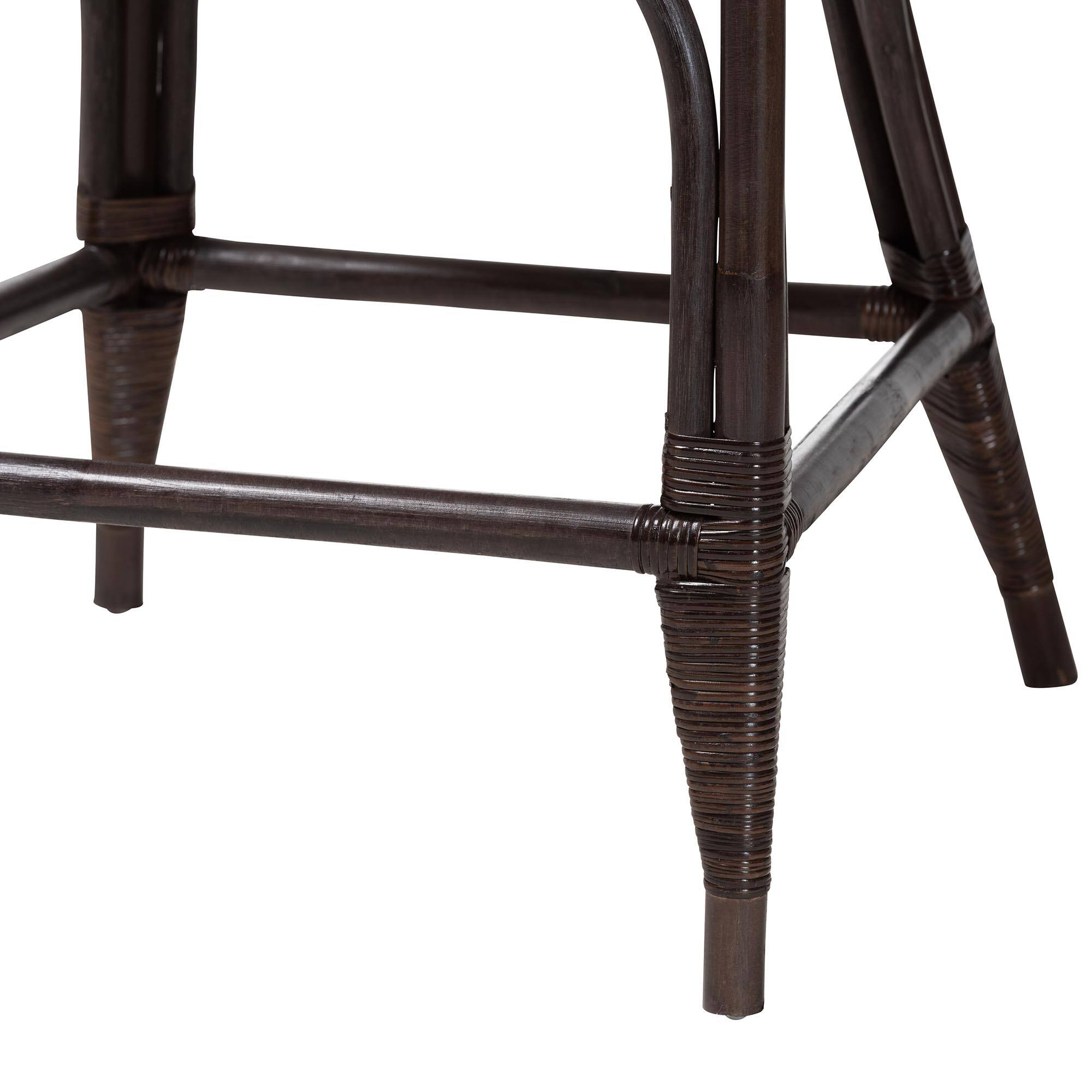 Alt View 2. bali & pari - Niven Natural Rattan Counter Stool with Cushion - Handwoven Wicker Accent Stool with Banana Leaf Backrest Design - Espresso.
