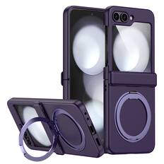 Front. Dteck - for Samsung Galaxy Z Flip6/7FE Matte Case,Shockproof Hard PC Cover with Hinge Protection,Rugged Rotatable Kickstand Case - Darkpurple.