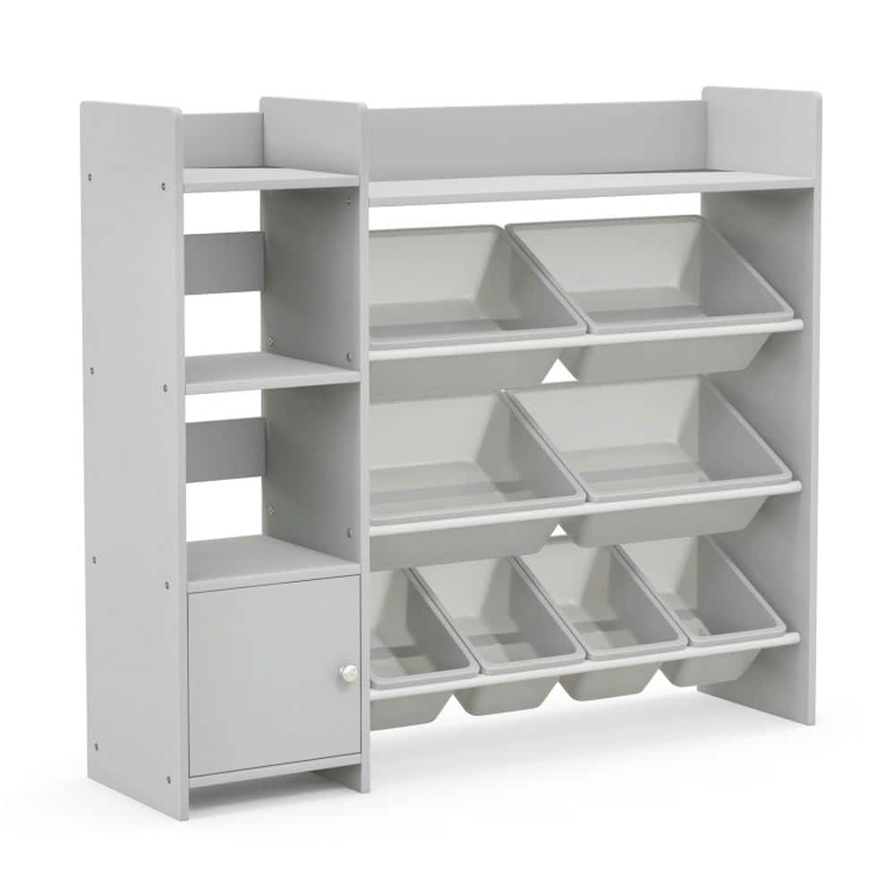 Kadyn - 4-Tier Kids Bookshelf and Toy Storage Rack with 8 Toy Organizer Bins-Grey, Kids Toy Storage for Kids, Boys, Girls - Gray