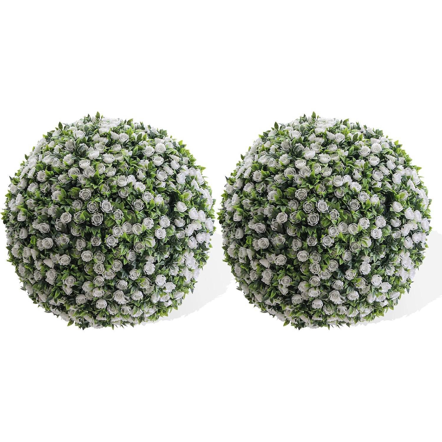 Front. Acekool - 2PCS 21" White Artificial Flower Topiary Decorative Balls for Home Decor.