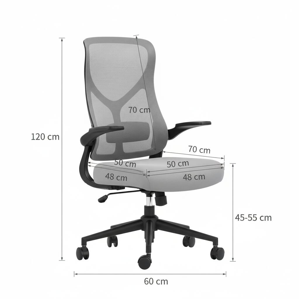 - Height: 120 cm
- Seat Width: 50 cm
- Seat Depth: 48 cm
- Backrest Height: 70 cm
- Armrest Width: 70 cm
- Seat Height Range: 45-55 cm
- Base Width: 60 cm