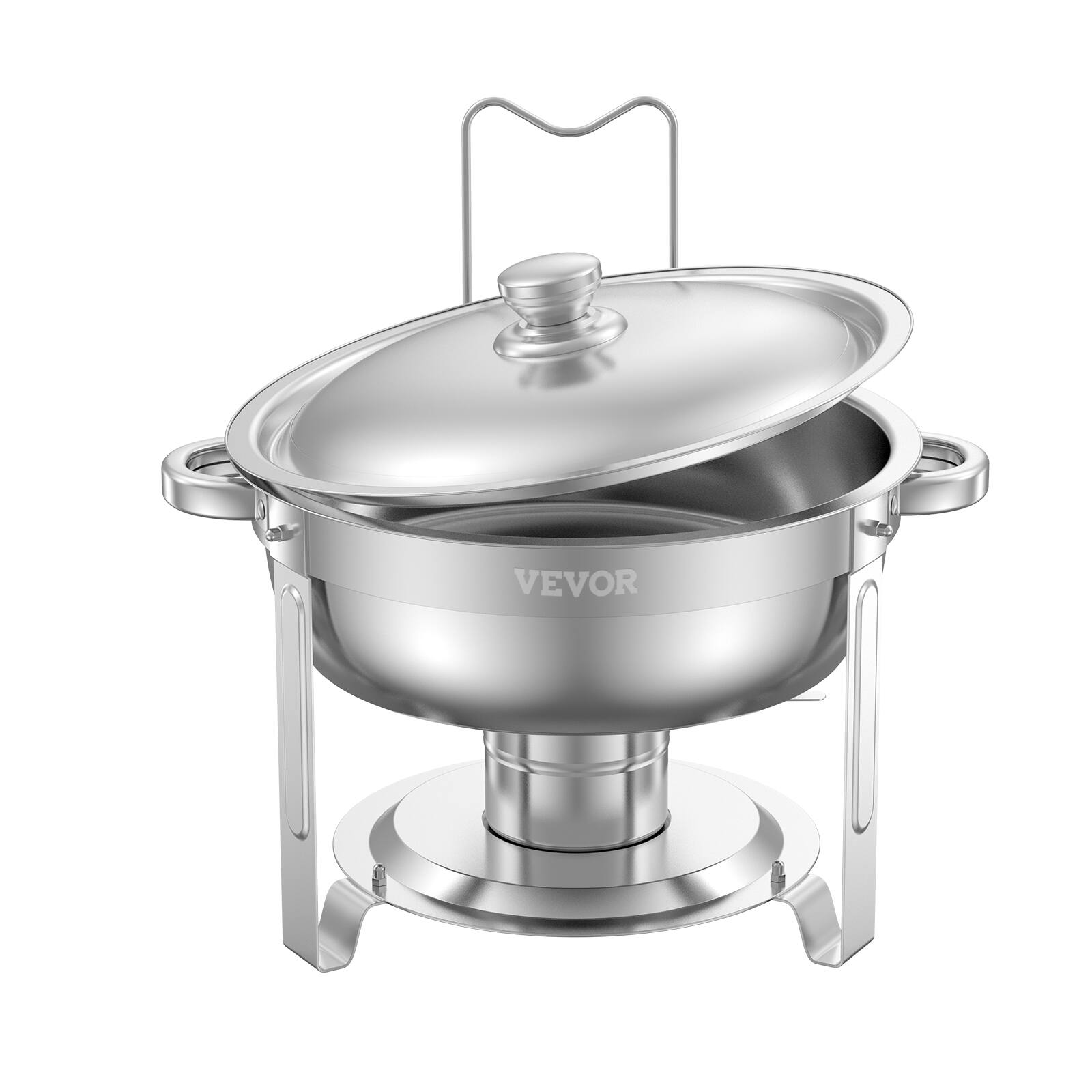 Alt View 5. VEVOR - Chafing Dish Buffet Set, 5 Qt 2 Pack, Stainless Steel Chafer with 2 Full Size Pans, Round Catering Warmer Server - Silver.