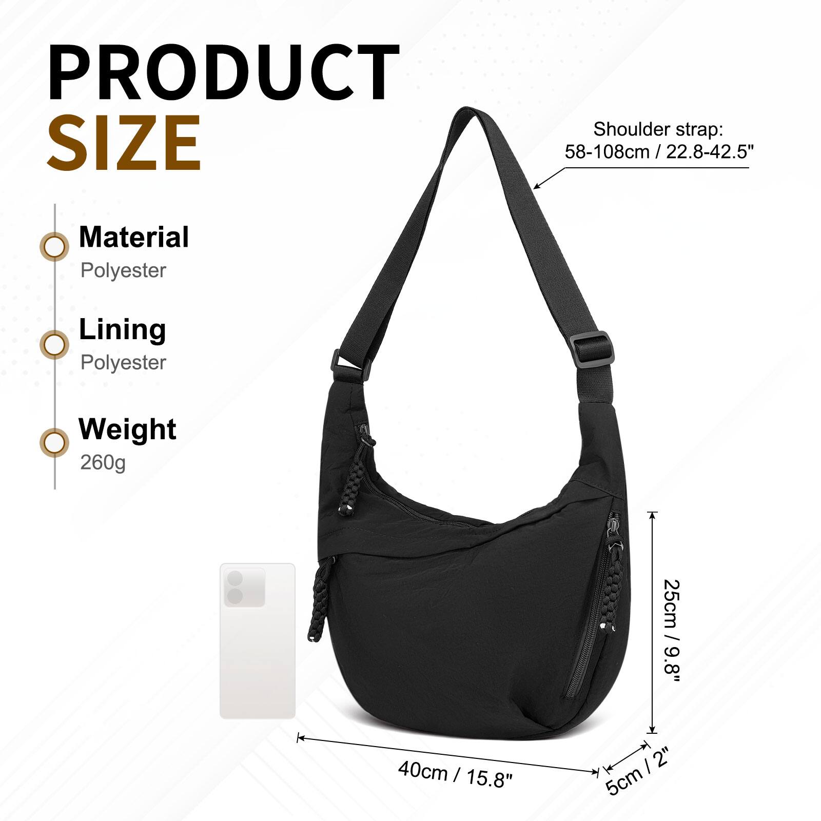 PRODUCT SIZE  
Shoulder strap: 58-108cm / 22.8-42.5"  
Material: Polyester  
Lining: Polyester  
Weight: 260g  
25cm / 9.8"  
40cm / 15.8"  
5cm / 2"