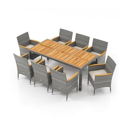 Front. Mondawe - 9 Pieces Patio PE Wicker Dining Set for Deck, Garden and Yard - off white.
