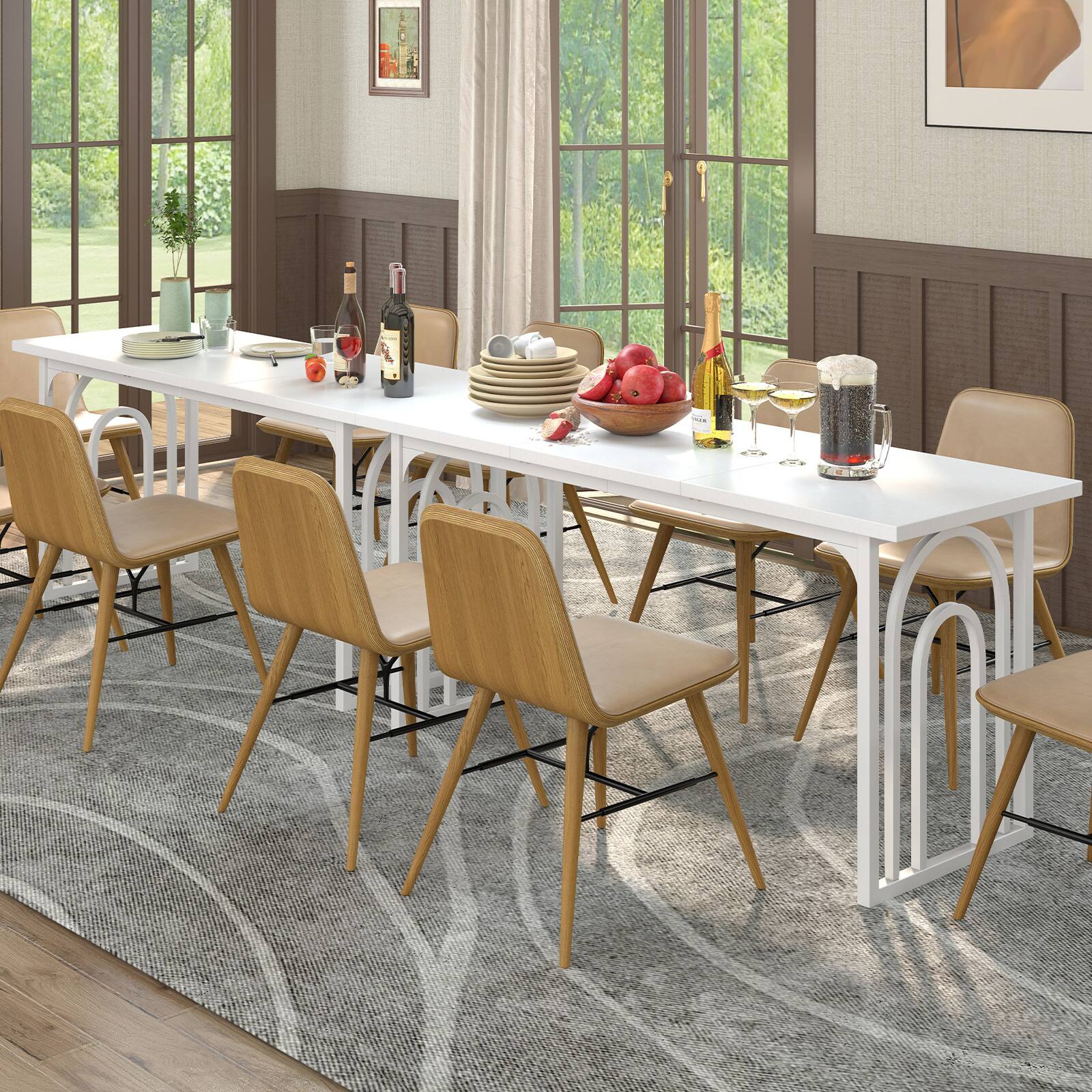 Alt View 4. Gymax - Gymax 63'' Rectangular Farmhouse Kitchen Table w/Heavy Duty Metal Legs for Dining Room - White.