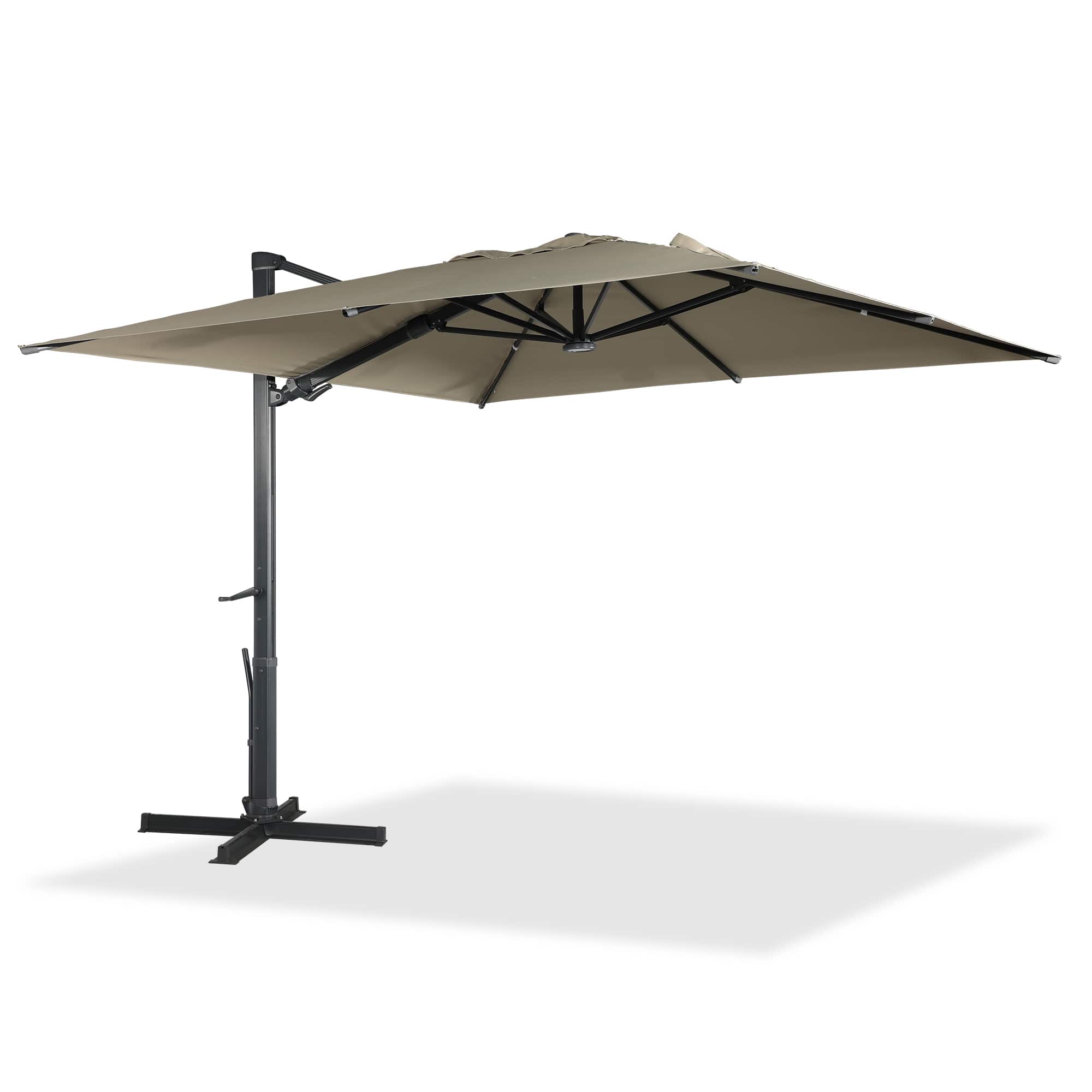 Mondawe - 10x10ft Patio Cantilever Umbrella Square Large Offset Sun Umbrella with LED Light Panel - Tan
