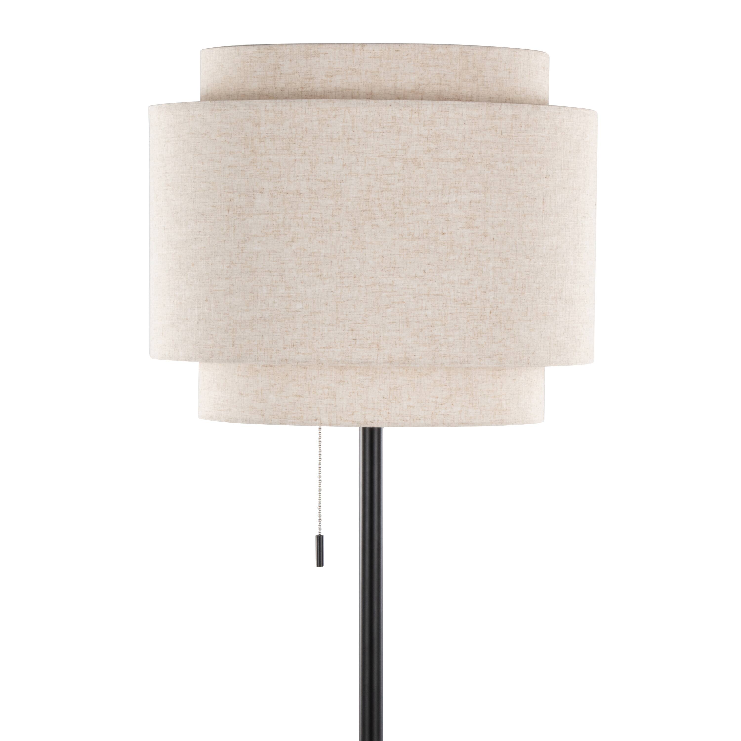 Left. Loheer - Loheer Contemporary Metal Floor Lamp Black Base Beige Linen Shade Living Room Reading Sixty Inch - Black.