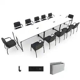 Costway - Set of 6 Meeting Room Desk with Charging Station & Headphone Hook Metal Frame - White,Black