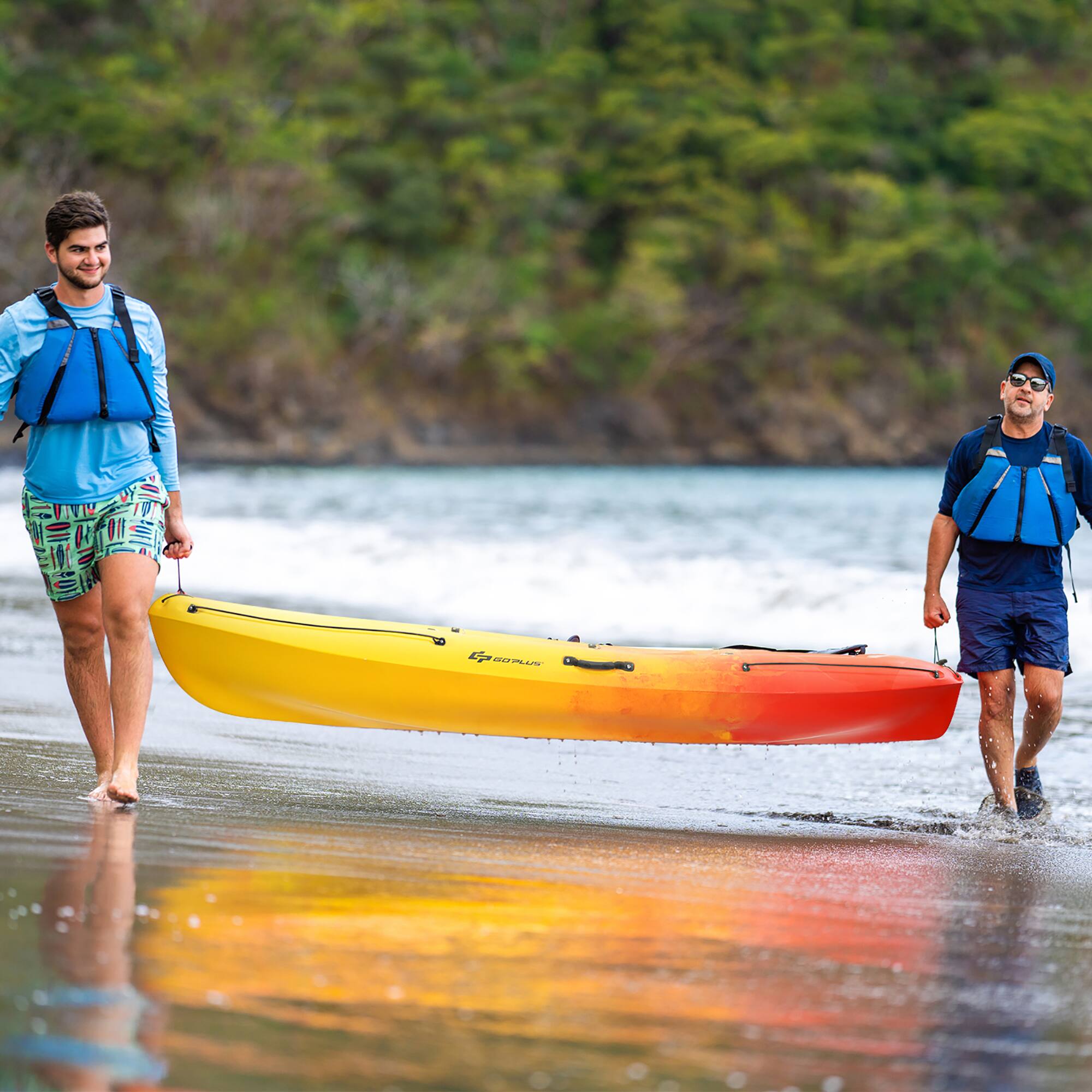Alt View 2. Costway - Costway Single Sit-on-Top Kayak 0ne Person Kayak Boat W/ Detachable Aluminum Paddle - Yellow + Orange.