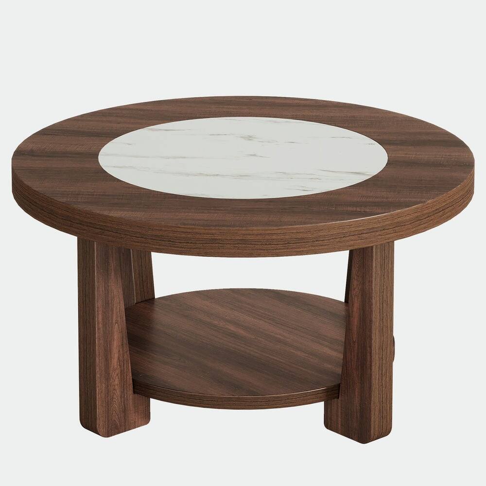 Angle. Kadyn - Kadyn Center Coffee Table, Living Room Table,Wood Coffee Table, Round 2-Tier Accent Center Table - Brown.