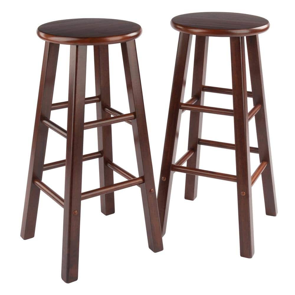 FurniFact - Solid Wood Counter Height Bar Stools Set of 2 - Walnut