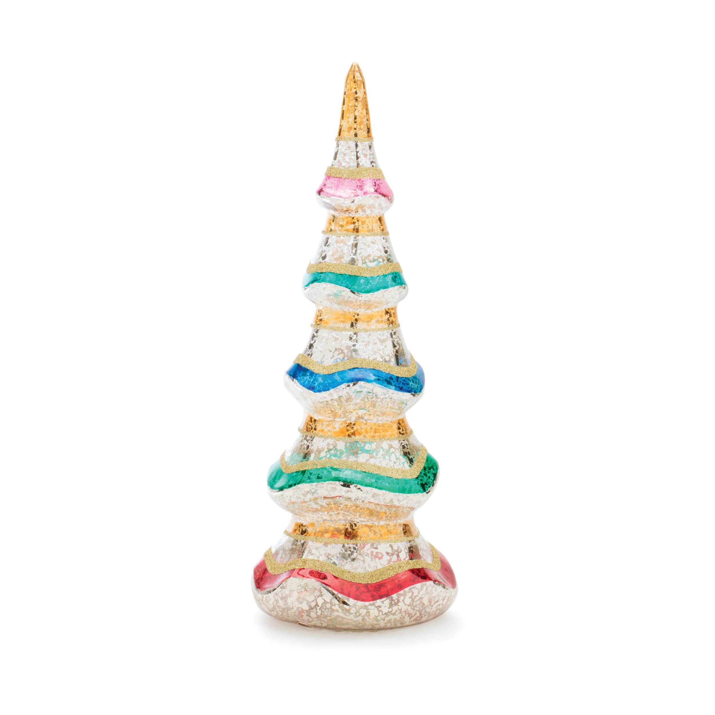 Left. BreeBe - Multicolor Mercury Glass Pine Tree (Set of 3) - Gold, Red, Green, Blue.