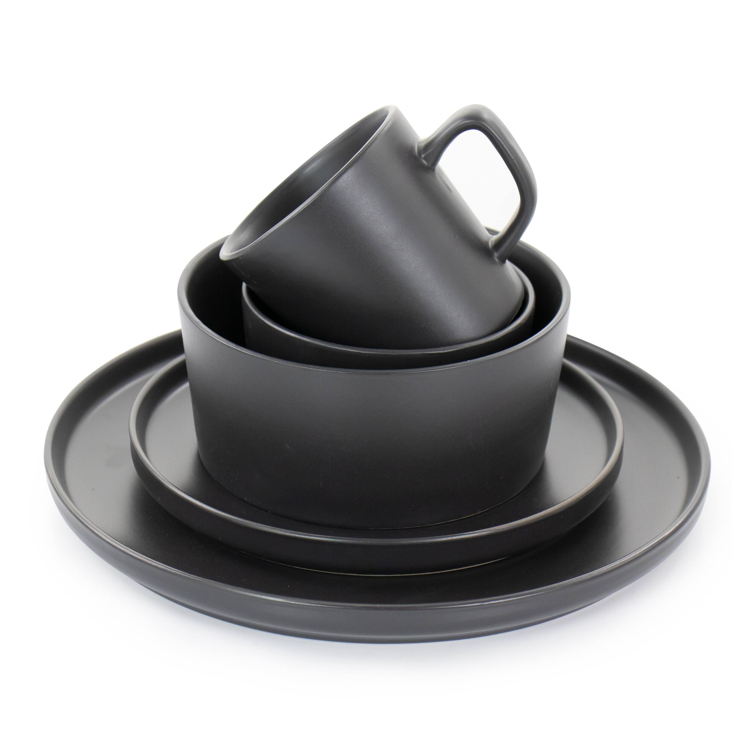 Alt View 1. Elama - Elama Luxmatte Black 20 Piece Dinnerware Set - Black.