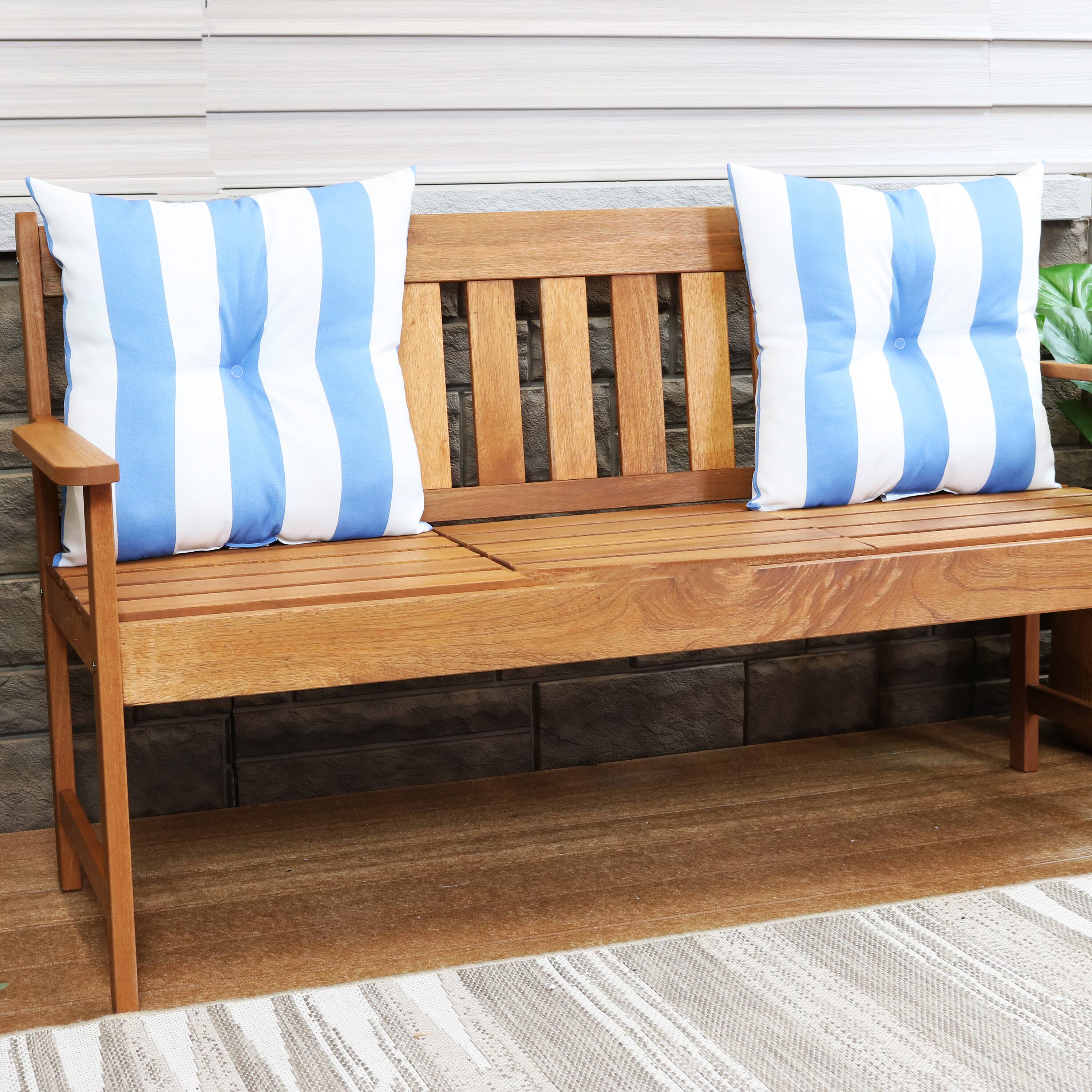 Alt View 3. Sunnydaze - Outdoor Square Tufted Back Cushion - 19 in - Beach-Bound Stripe.