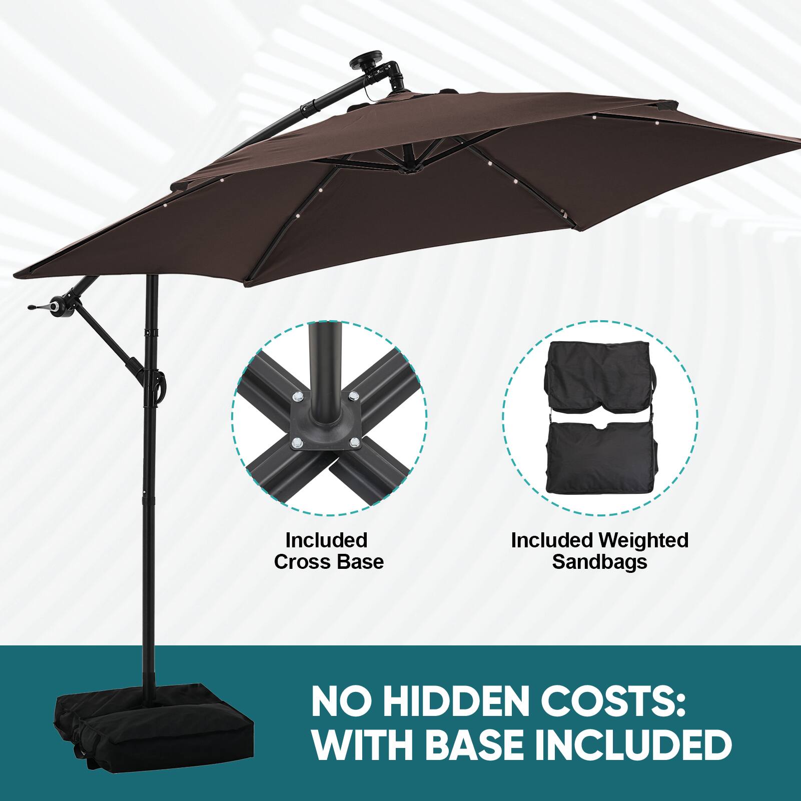 Included Cross Base  
Included Weighted Sandbags  
NO HIDDEN COSTS: WITH BASE INCLUDED