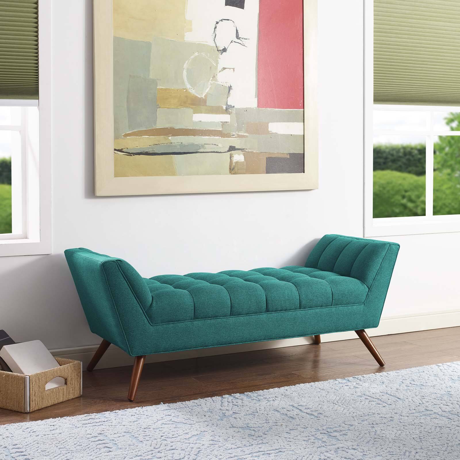 Left. Modway - Response Medium Upholstered Fabric Bench by Modway - Teal.