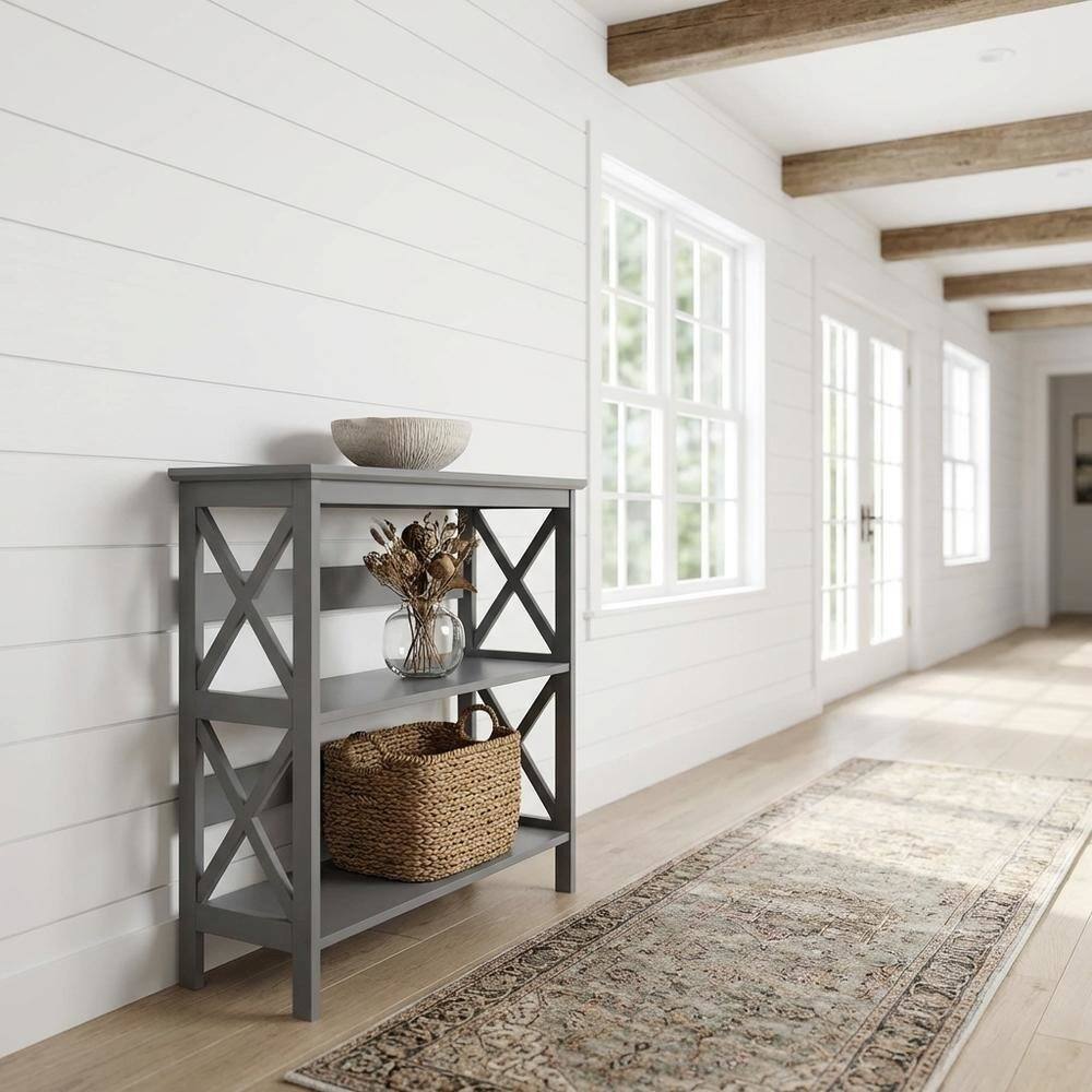 Alt View 1. FurniFact - Wooden 3-Tier Bookcase with Non-Lead Base Paint and Storage Shelves - Gray.