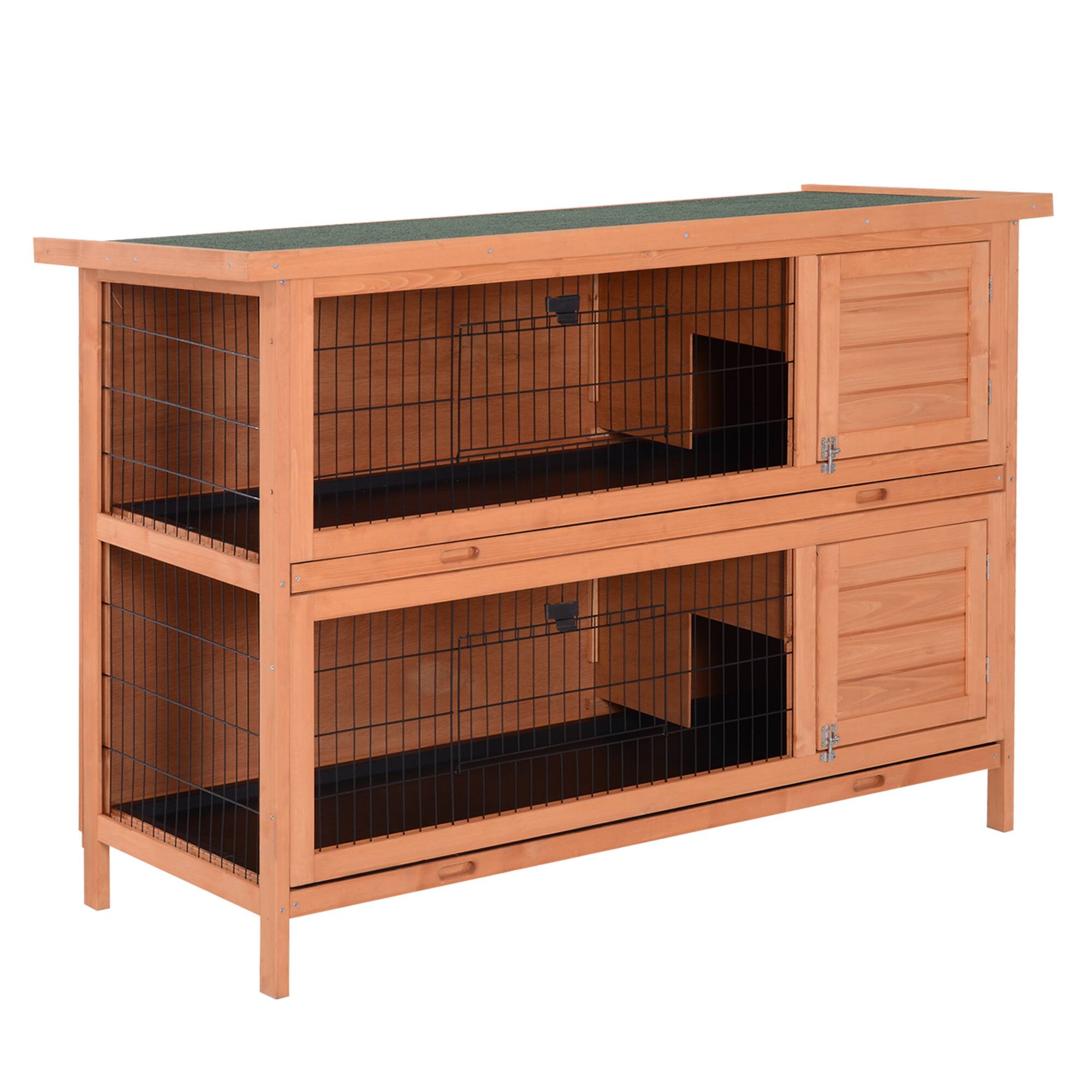 Front. Dexmalle - Dexmalle-54" 2-Story Large Rabbit Hutch Wooden Pet House with Lockable Doors,No Leak Tray and waterproof Roof-Orange.