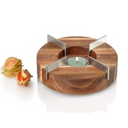 DKB Household Brands - Tuto Decorative Teapot & Food Warmer – Portable Wood Base with Stainless Steel Plate for Small & Mid Teapots - Brown