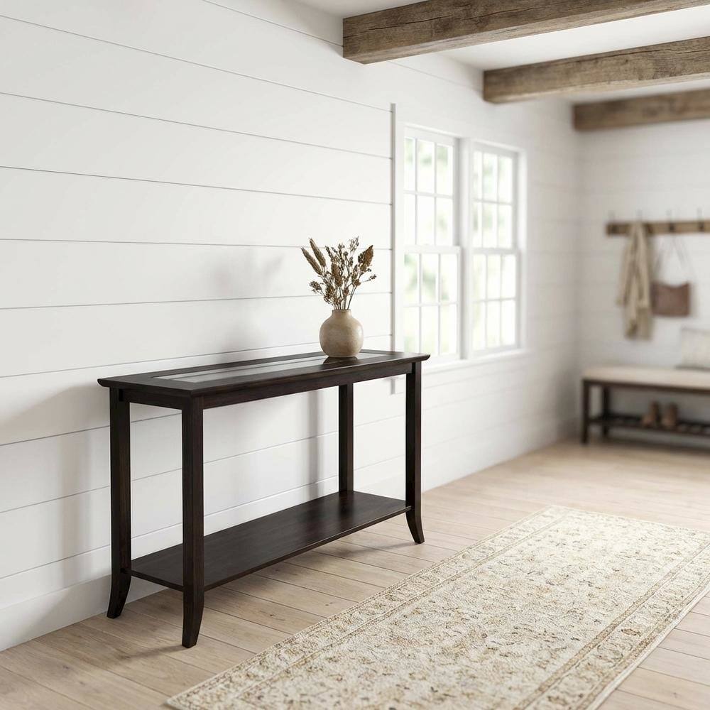 Alt View 4. BisonOffice - Dark Espresso Rectangular Console Table - Glass Shelf for Computer Workstations - Espresso.