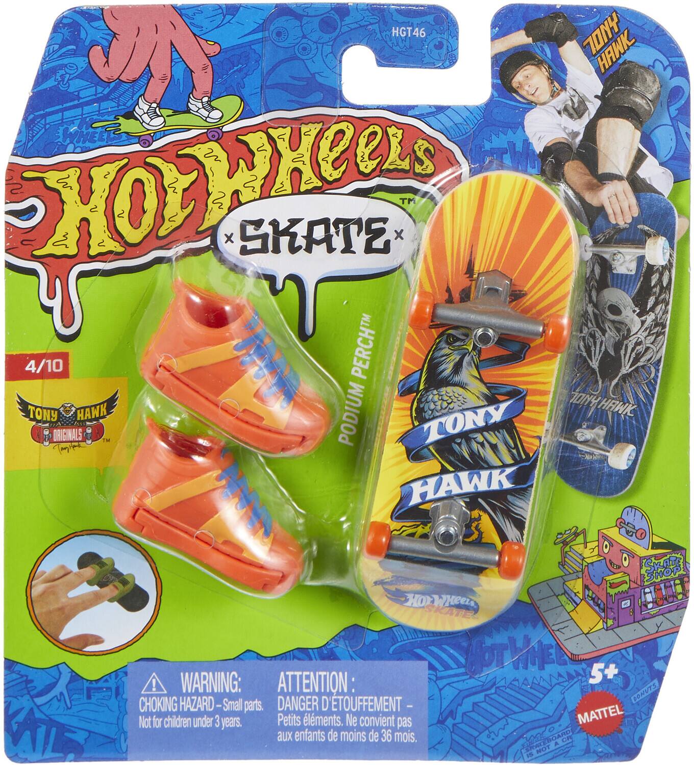 HGT46  
TONY HAWK  
WHEELS x SKATE x TM  
4/10  
PERCHTM  
PODIUM  
TONY HAWK  
ORIGINALS  
Hot Wheels  
SKATE  
PODIUM  
TONY HAWK  
5+  

WARNING:  
CHOKING HAZARD - Small parts. Not for children under 3 years.  
ATTENTION:  
DANGER D'ÉTOUFFEMENT - Petits éléments. Ne convient pas aux enfants de moins de 36 mois.  

MATTEL