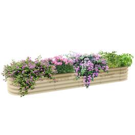 Outsunny - 8' x 2' x 1' Galvanized Raised Garden Bed Kit, Outdoor Metal Elevated Planter Box with Safety Edging - Cream White