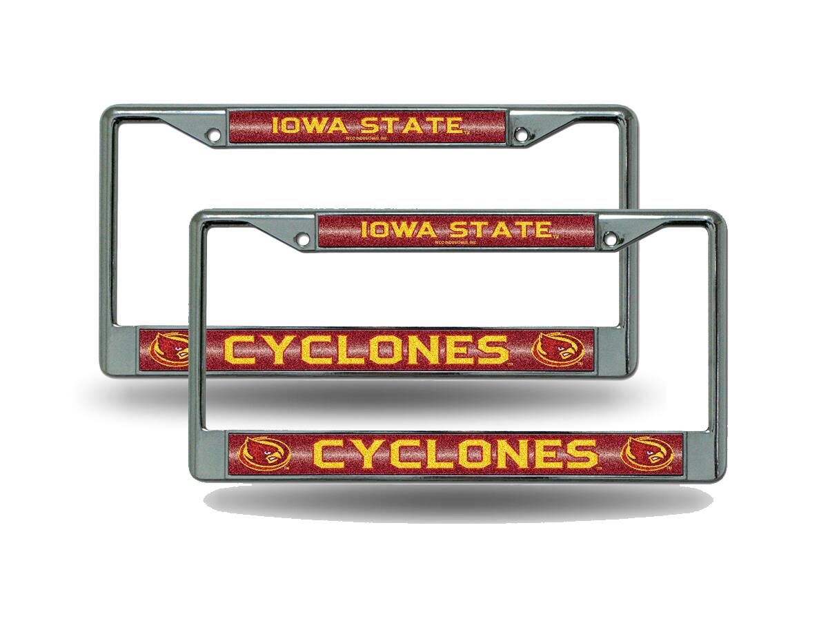 Iowa State Cyclones Sparkly Glitter Bling Look Chrome (2) License Plate Frame Set