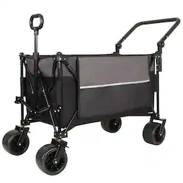 Mondawe - Multi-Functional Folding Wagon Utility Carts w/ 360° All-Terrain Wheels, Adjustable Handle, Large Capacity - Black