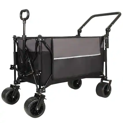 Front. Mondawe - Multi-Functional Folding Wagon Utility Carts w/ 360° All-Terrain Wheels, Adjustable Handle, Large Capacity - Black.