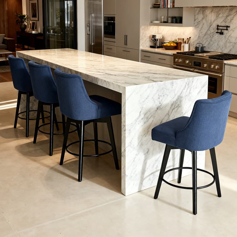 Dyonery - Counter Height Bar Stools Set of 4, Modern Swivel Barstools with Back and Wood Legs,26" H Kitchen Counter Stools - Blue
