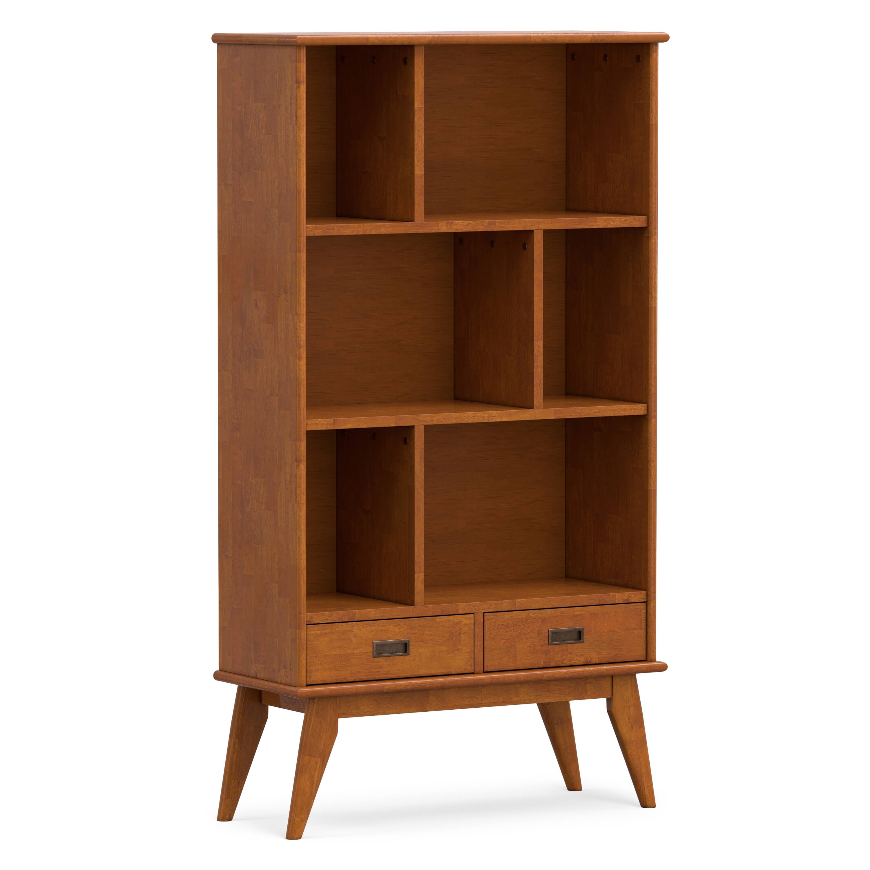 Front. Simpli Home - Simpli Home Draper 30 inch Tall Solid Wood Mid Century Low Bookcase in White - White.