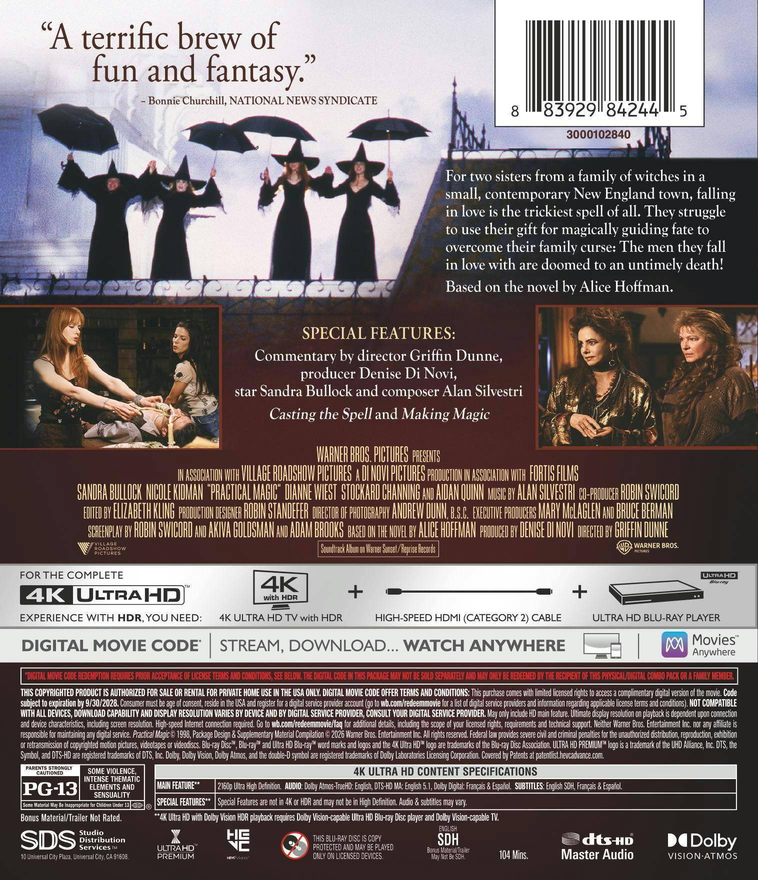 Back. Practical Magic   - 4K Blu-Ray.