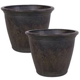 Sunnydaze - 24 in Anjelica Dual-Wall Polyresin Planter - Set of 2 - Sable