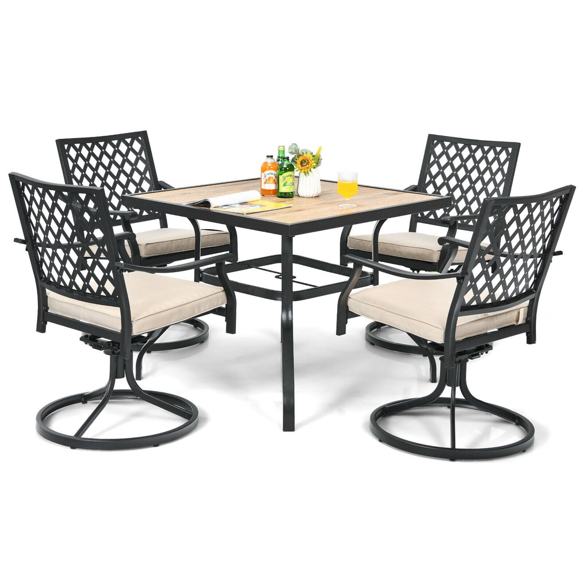 Alt View 6. Costway - Costway Patio Square Dining Table Metal Bistro Table Garden Poolside Backyard - Black, Nature.