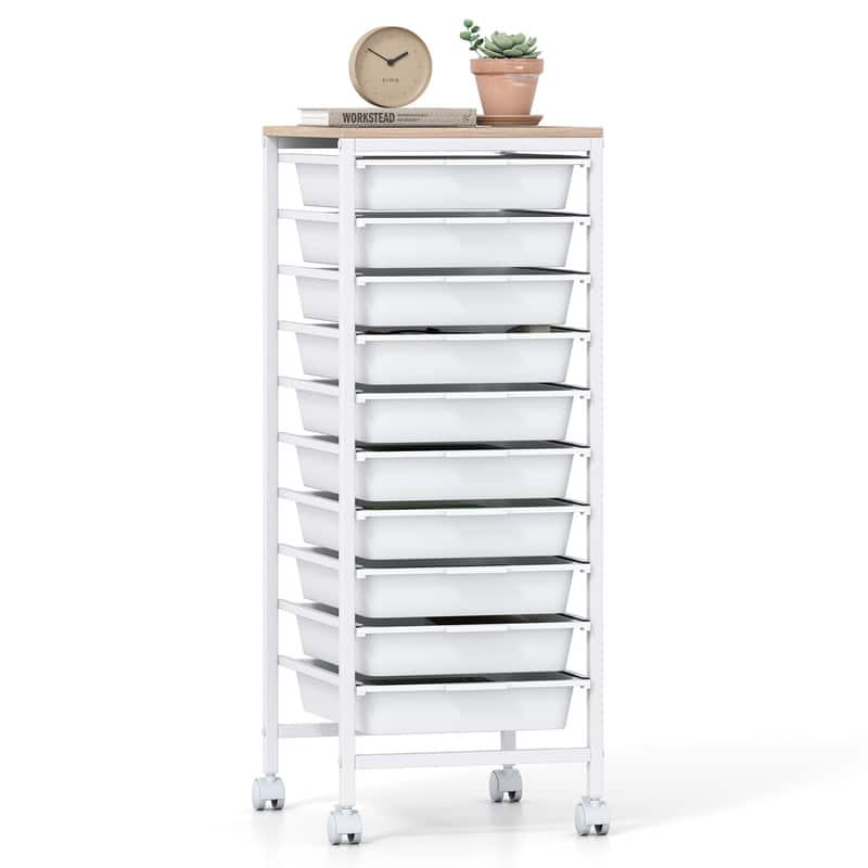 WELLFOR - 10-Drawer Rolling Storage Cart with Wooden Tabletop, Mobile Utility Organizer for Art & Craft Office School Storage - White price history on PriceWatchPro