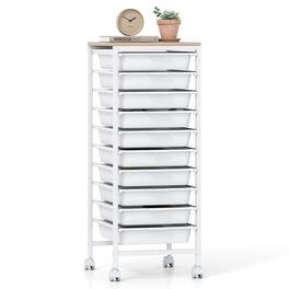 WELLFOR - 10-Drawer Rolling Storage Cart with Wooden Tabletop, Mobile Utility Organizer for Art & Craft Office School Storage - White