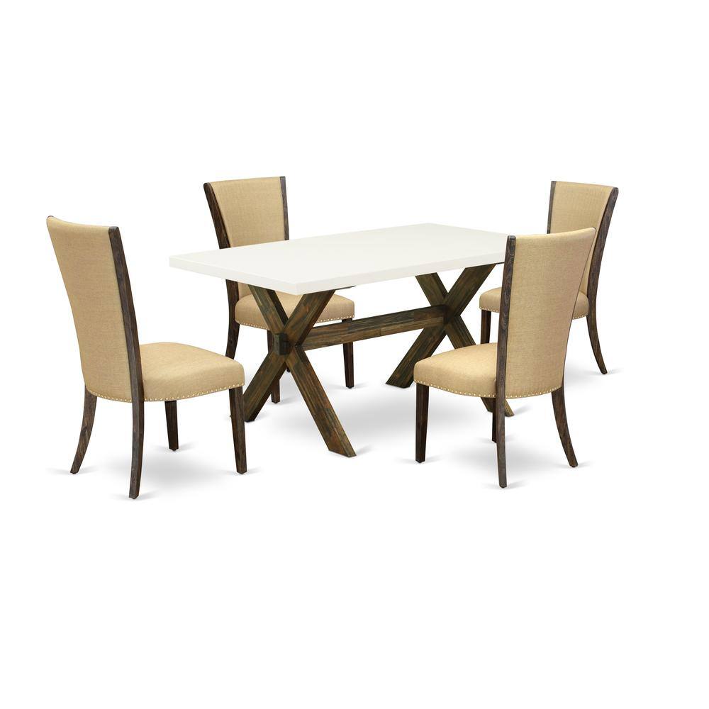 Left. East West Furniture - East West Furniture X726VE703-5 5Pc Dining Table Set Consists of a Wood Table and 4 Parsons Dining Room Chairs with - Multi-Color.