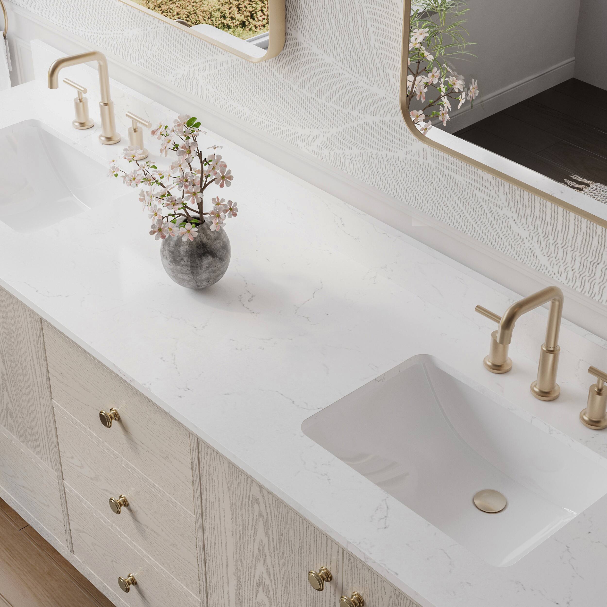 Alt View 2. WELLFOR - ETHAN 80 in. Solid Wood Bath Vanity with Quartz Top, Double Sink, Soft Close, Assembled - OAK.