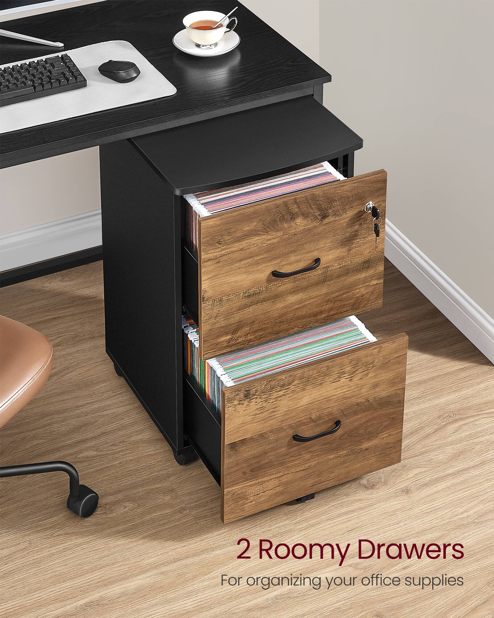 2 Roomy Drawers  
For organizing your office supplies