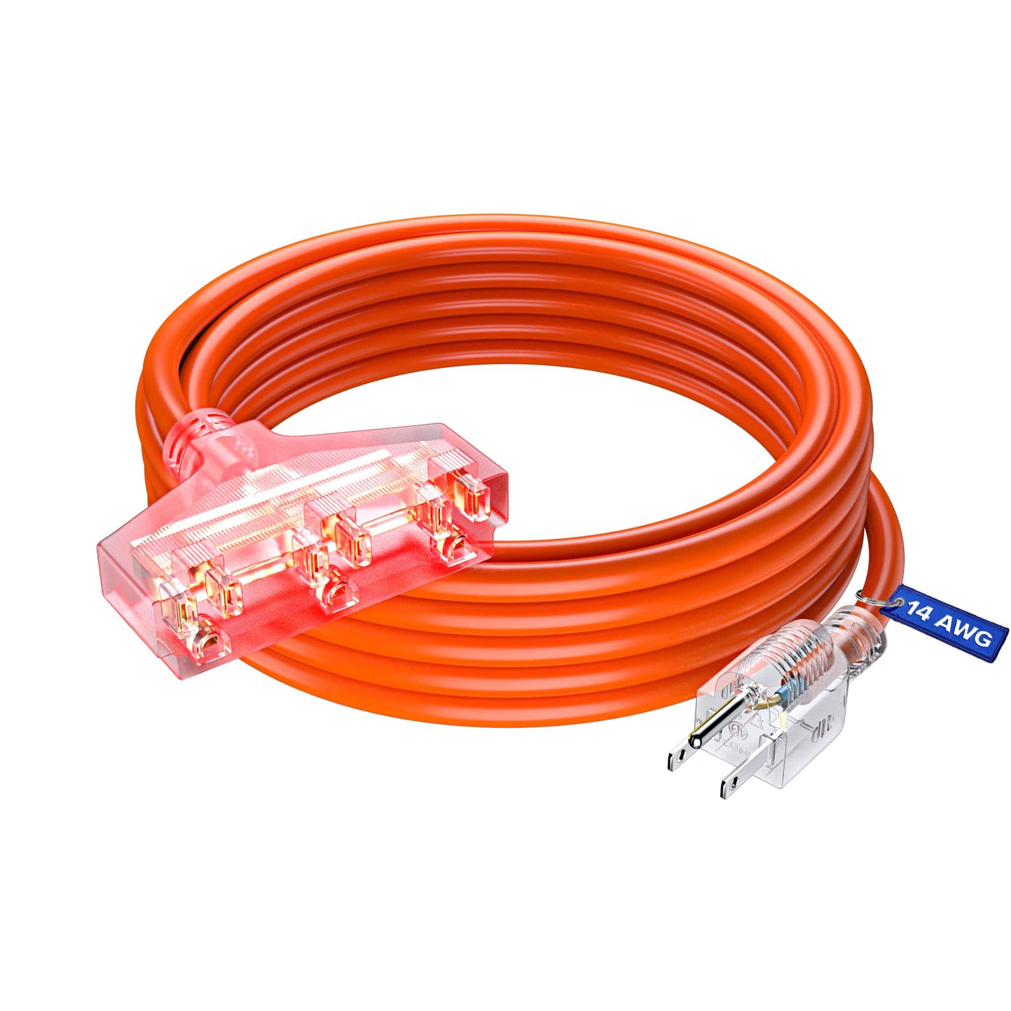 Maximm - Extension Cord 25 ft, Extension Cord with Multiple Outlets, SJTW 14 Gauge ETL Listed - Orange